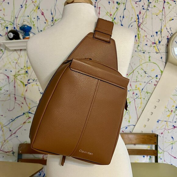 Calvin Klein Millie Caramel Faux Leather Convertible Sling Backpack NEW - Picture 2 of 9